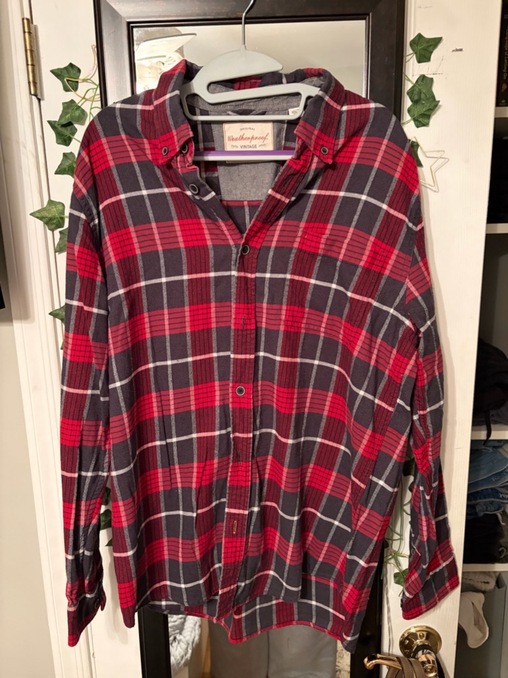 Weatherproof Red and Black Plaid Button-Down Shirt